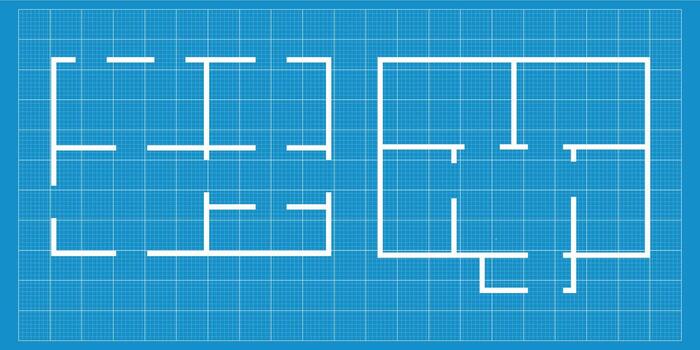 Floor plan simple icon room flat apartment modern unfurnished house line drawing blueprint background, project, symbol. Technical architecture draw. Structure shape, build layout doors and windows. vector