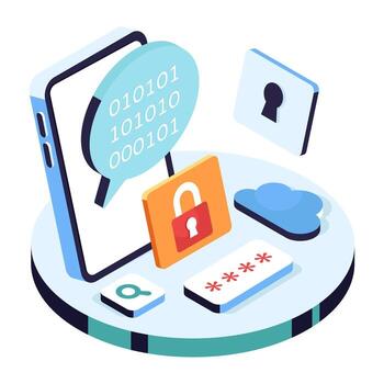 conceptual isométrica diseño ilustración de seguro binario charla vector