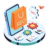 seo compras icono en isométrica diseño aislado en blanco antecedentes vector