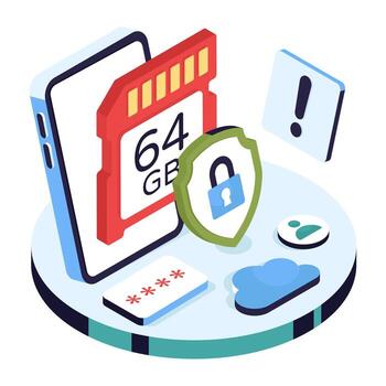 Mobile phone with memory card and security features vector