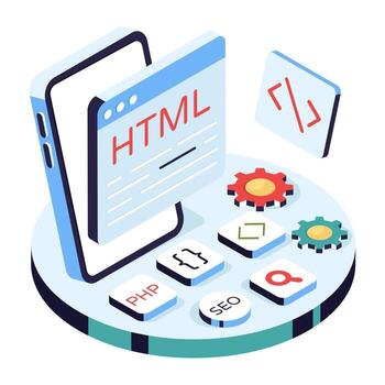 HTML coding tools and smartphone illustration vector