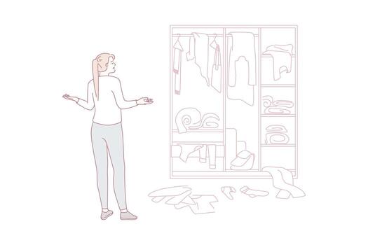 Difficult choice and wardrobe concept vector