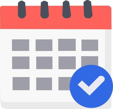 Flat cartoon illustration of a schedule with a check mark symbol. Great for planning, reminders, productivity, completed tasks, and business organization themes. vector