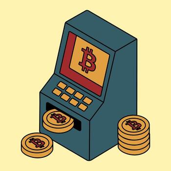 Cryptocurrency ATM Machine with Bitcoin Coins vector