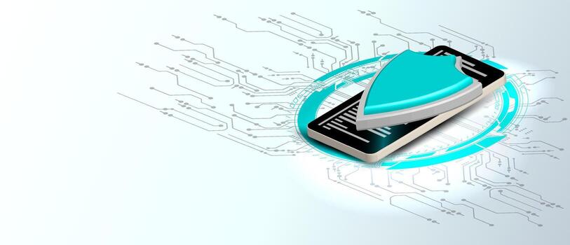 Smartphone with security shield graphic vector