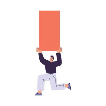 Man Character Office Employee and Team Member Hold Block Illustration vector