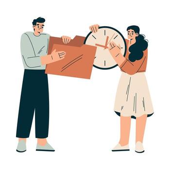 Teamwork with clock and box illustration vector