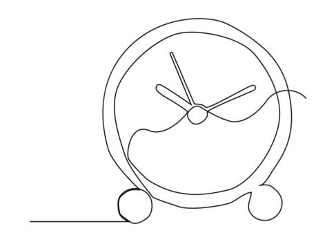 Continuous one line drawing of alarm clock, Continuous line drawing of alarm clock. One line of alarm clock. vector
