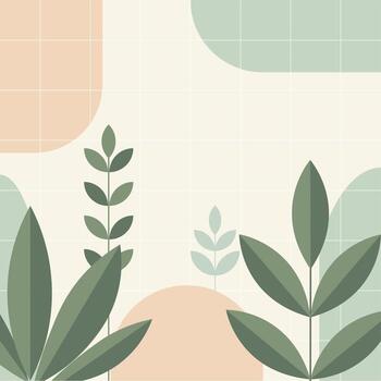 Abstract Botanical Background with Pastel Shapes and Greenery vector