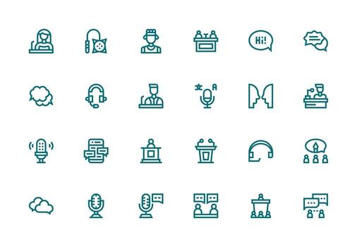 24 grueso línea línea vectores para hablar tema limpiar icono conjunto icono paquete para ui proyectos