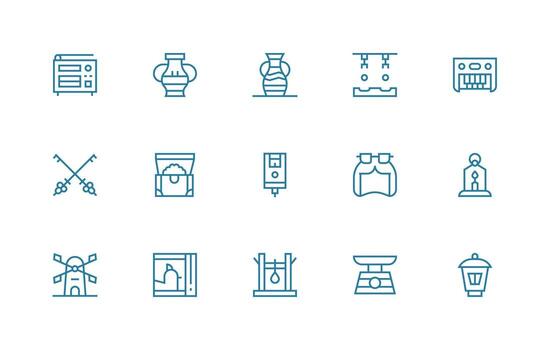 Old Design Icons featuring 15 in Regular Line Style Quick Access Icons for UI Development vector