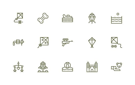 Toy Set with 15 Regular Line Icons Basic Icon Series vector