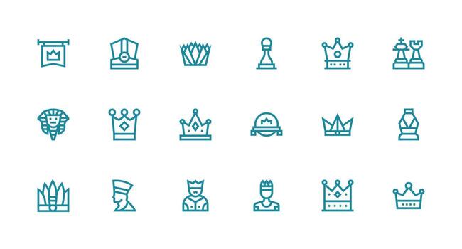 King Design Icons featuring 18 in Strong Stroke Line Style Clear and Concise Icon Set Collection vector
