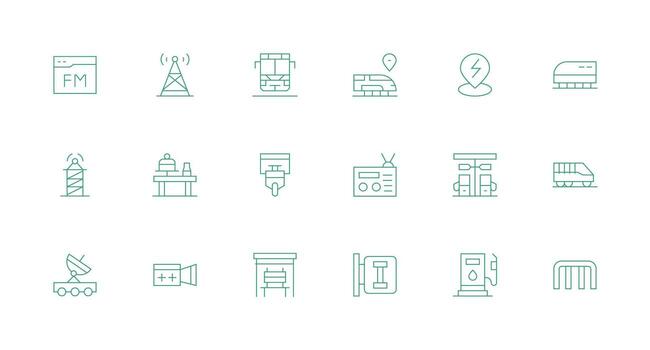 Station Design Icons featuring 18 in Minimal Line Style Clean Icon Set Icon Pack for UI Projects vector