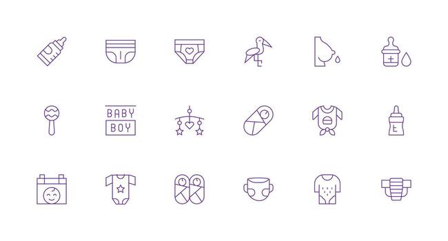 mínimo línea estilo recién nacido íconos con 18 vectores completar icono haz para web diseño