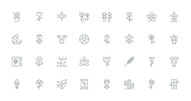 32 Delgado línea estilo íconos desde vástago colección limpiar icono conjunto icono paquete para ui proyectos vector