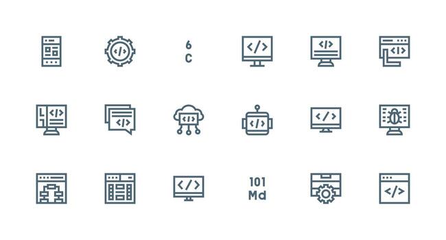 codificación conjunto con 18 fuerte carrera línea íconos limpiar icono conjunto icono paquete para ui proyectos vector