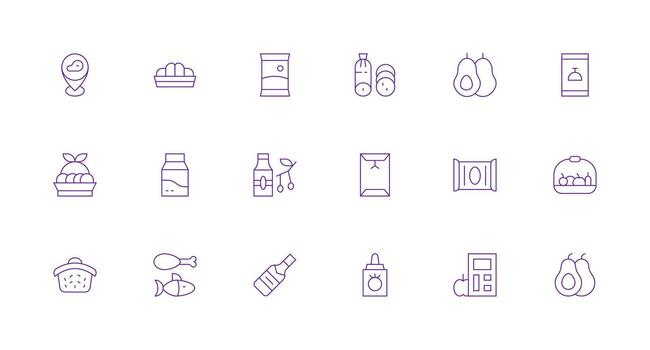 Grocery featuring 18 Icons in Minimal Line Design Complete Icon Set for Mobile Apps vector