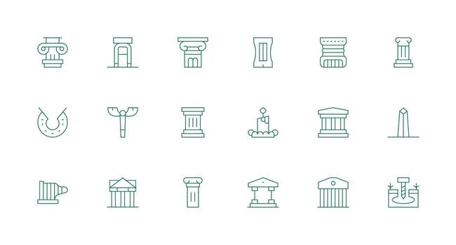 Pillar Icon Set with 18 Minimal Line Graphics All-Purpose Icon Design Pack vector
