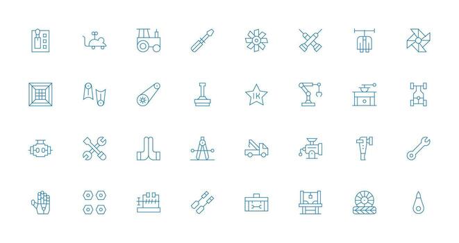 Mechanical Set with 32 Thin Line Icons Style Icon Set vector