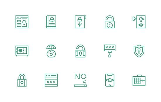 regular línea íconos desde contraseña conjunto con 15 vectores interfaz icono colección