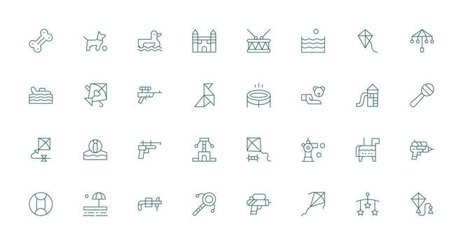 juguete diseño íconos presentando 32 en Delgado línea estilo alta resolución íconos para ninguna plataforma vector