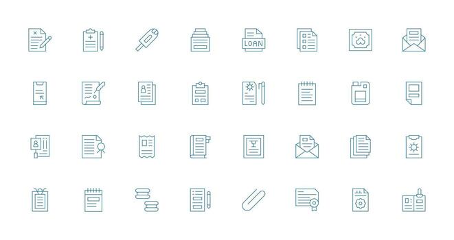 32 Icons for Paperwork in Thin Line Format UI Icon Set vector
