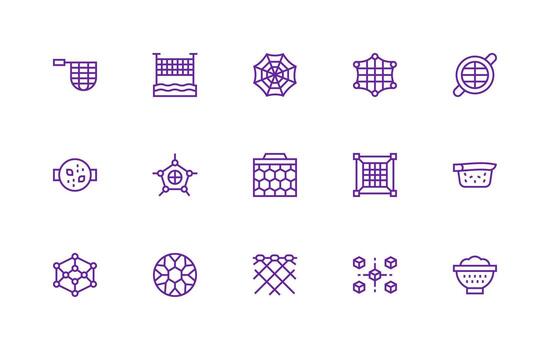 Mesh Icon Set with 15 Regular Line Graphics Flexible Icon System for Web Interfaces vector