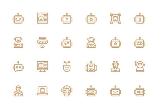 24 Thick Line Line Icons for Robot Graphics Basic Icon Series vector