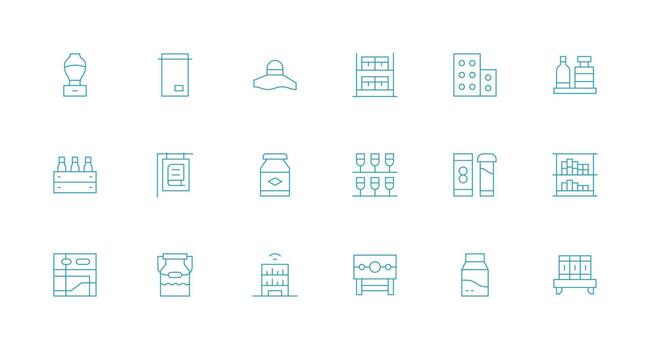 Shelf Icon Set with 18 Minimal Line Graphics General Use Icon Pack vector