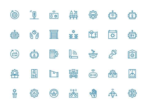 35 íconos para automatización en regular limpiar línea formato compacto icono paquete vector