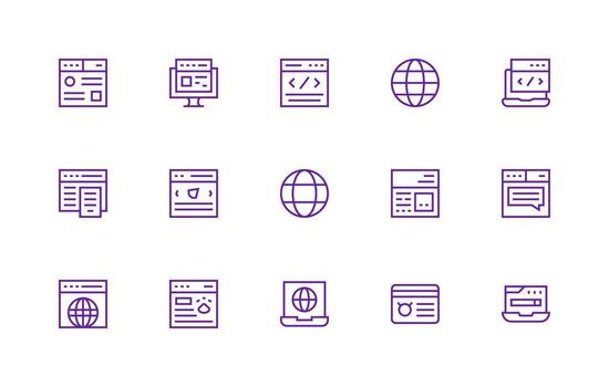 Browser Icon Collection with 15 Regular Line Designs Customizable Icon Series for Mobile Screens vector
