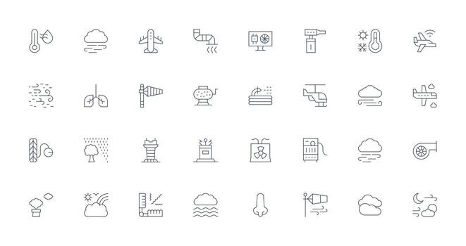 aire diseño íconos presentando 32 en Delgado línea estilo limpiar icono conjunto icono paquete para ui proyectos vector