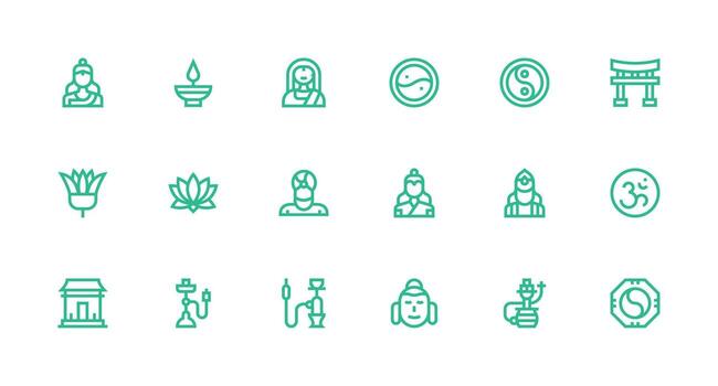 Strong Stroke Line Icons from Eastern Set with 18 Vectors Full Icon Library for UI Designers