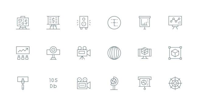 18 Icons for Projection in Minimal Line Format Customizable Icon Series for Mobile Screens vector