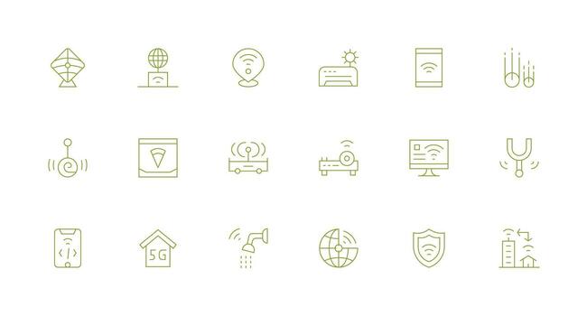 Wifi incluso 18 mínimo línea ilustraciones simplificado icono paquete para visual herramientas vector