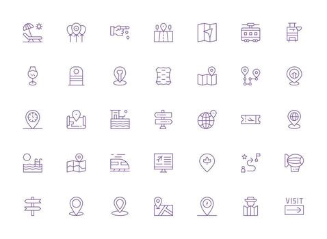 destino icono conjunto con 35 ligero línea gráficos alta resolución íconos para ninguna plataforma vector