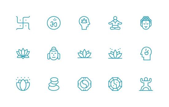 Regular Line Style Meditation Icons with 15 Vectors UI Icon Set