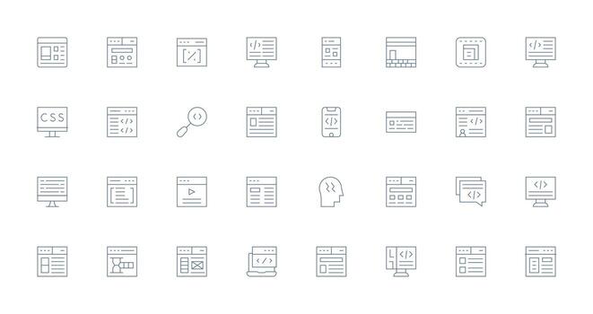 32 íconos para html en Delgado línea formato sencillo íconos para interfaz y wireframes vector