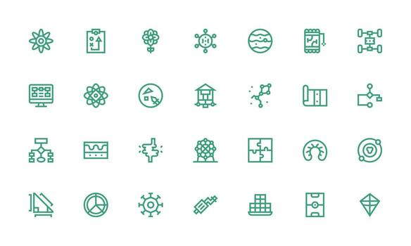 diagrama presentando 28 íconos en negrita línea diseño funcional icono serie vector