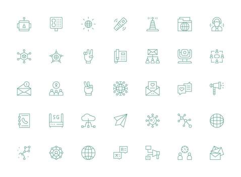 ligero línea estilo comunicación íconos con 35 vectores sensible icono conjunto para flexible diseños