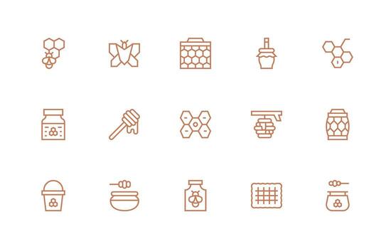 Honeycomb Set with 15 Regular Line Icons Smart Icon Collection vector