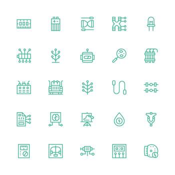 Medium Stroke Outline Style Circuit Icons with 25 Vectors Compact Icon Set