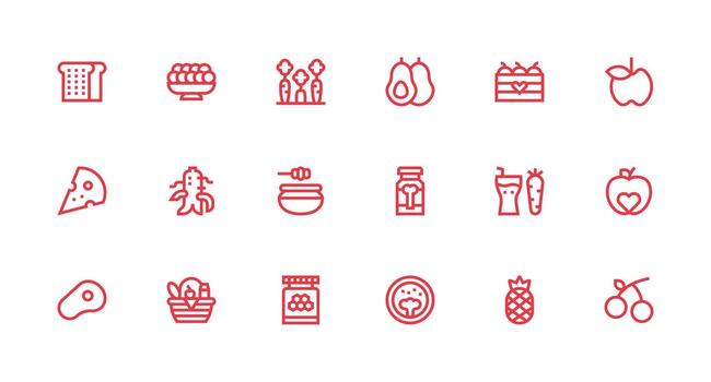 Healthy Food Icon Collection with 18 Strong Stroke Line Designs Multi-Style Icon Collection vector