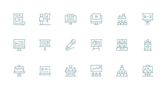 18 Icons for Presentation in Minimal Line Format Pixel Perfect Icon Set vector