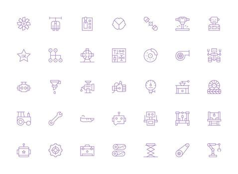 Mechanical Design Icons featuring 35 in Light Line Style Reusable Icon Set vector