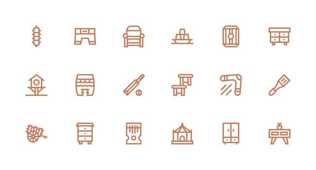 fuerte carrera línea íconos desde de madera conjunto con 18 vectores ui icono conjunto