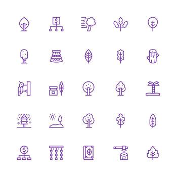 Tree Icon Set with 25 Medium Stroke Outline Graphics Sharp Icons for Presentations vector