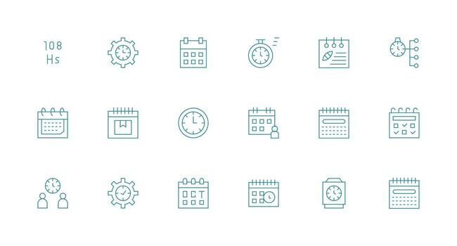 18 Minimal Line Icons for Time Management Graphics UI-Ready Icon Collection vector