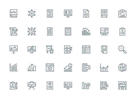 35 regular limpiar línea íconos para gráfico gráficos monitor icono paquete vector